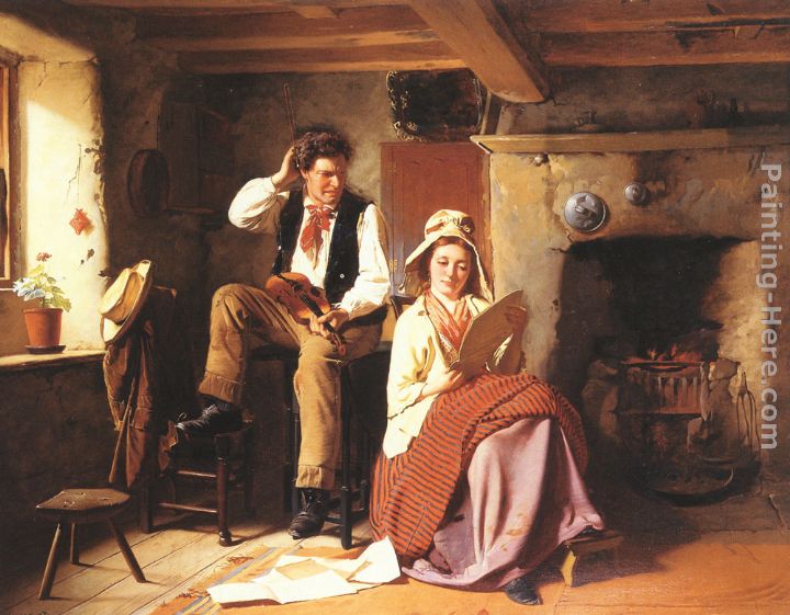 The music lesson painting - William Henry Midwood The music lesson art painting